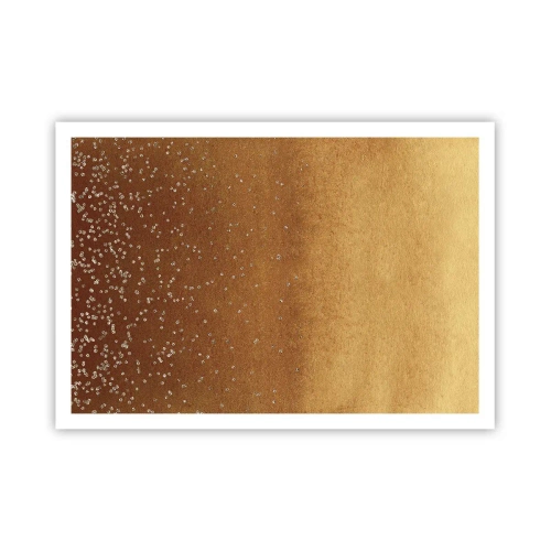 Poster - Ein goldener Farbverlauf mit dezentem Schimmer und Verzierung - 100x70cm - Die Geburt des Lichts - Moderne Wanddekoration für Wohnzimmer und Schlafzimmer ARTTOR