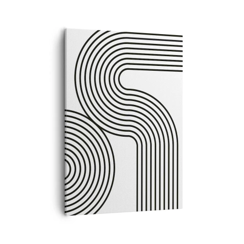 Bild auf Leinwand - Leinwandbild - Ein abstraktes Gemälde mit schwarzen Linien, die geometrische Muster auf weißem Hintergrund erzeugen. - 50x70cm - An der Kurve - Moderne Wanddekoration für Wohnzimmer und Schlafzimmer ARTTOR