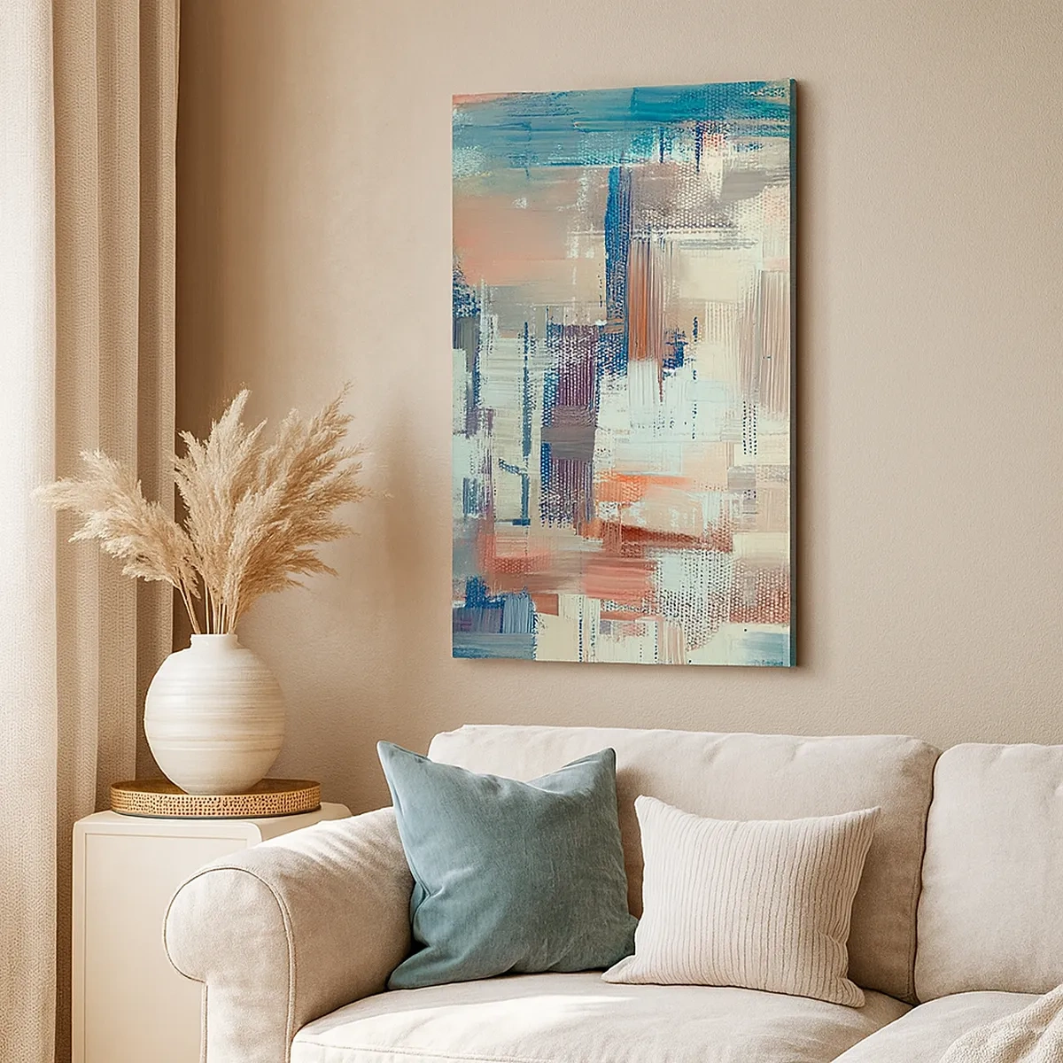 Bild auf Leinwand - Leinwandbild - Abstrakte Komposition in Blau- und Beigetönen - 50x70cm - Zum Licht kommen - Moderne Wanddekoration für Wohnzimmer und Schlafzimmer ARTTOR