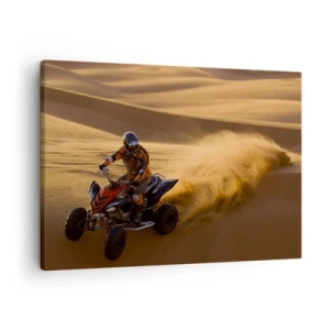 Bild auf Leinwand - Leinwandbild - Ein Motorradfahrer auf einem Quad rast über die Sanddünen der Wüste - 70x50cm - Auf den Sandwellen - Moderne Wanddekoration für Wohnzimmer und Schlafzimmer ARTTOR