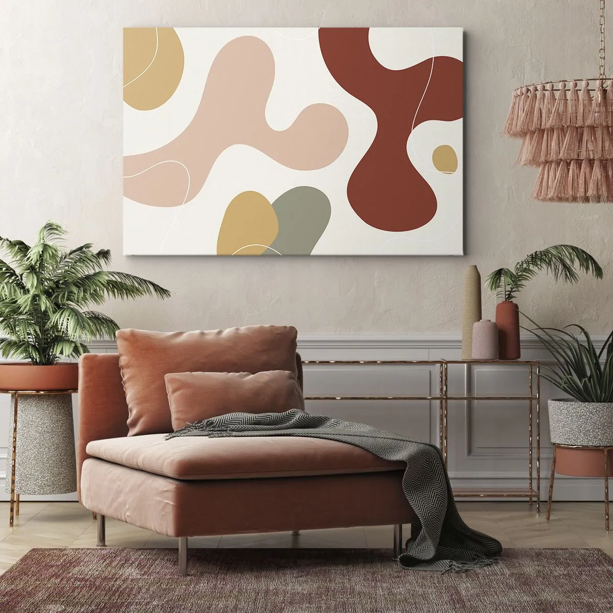 Bild auf Leinwand - Leinwandbild - Eine abstrakte Komposition in Pastelltönen mit dynamischen Formen. - 70x50cm - Kringel oder Schnörkel? - Moderne Wanddekoration für Wohnzimmer und Schlafzimmer ARTTOR
