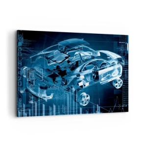 Bild auf Leinwand - Leinwandbild - Eine moderne technische Zeichnung eines Autos mit Strukturelementen - 120x80cm - Technische Anatomie - Moderne Wanddekoration für Wohnzimmer und Schlafzimmer ARTTOR