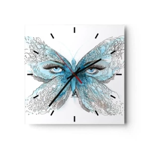 Wanduhr - Glasuhr - Künstlerisches Aquarell eines Schmetterlings mit blauen Augen - 30x30cm - Eros Blaumeise - Moderne Wanddekoration für Wohnzimmer und Schlafzimmer ARTTOR