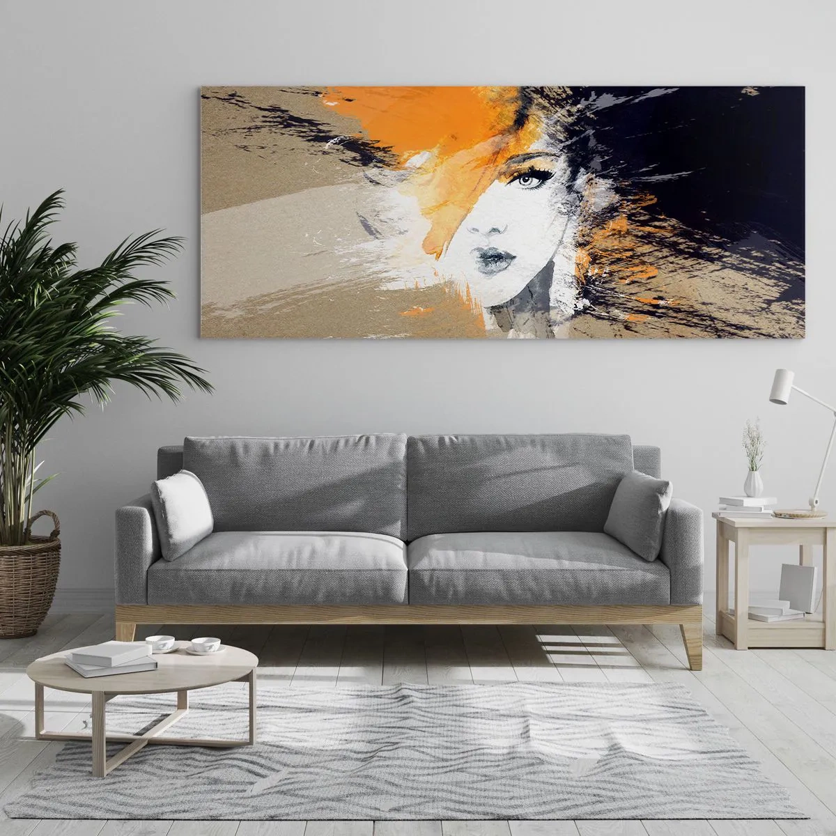 Glasbild - Bild auf glas - Abstraktes Frauenporträt mit intensiven Farben - 160x50cm - Und es ist Licht - Moderne Wanddekoration für Wohnzimmer und Schlafzimmer ARTTOR