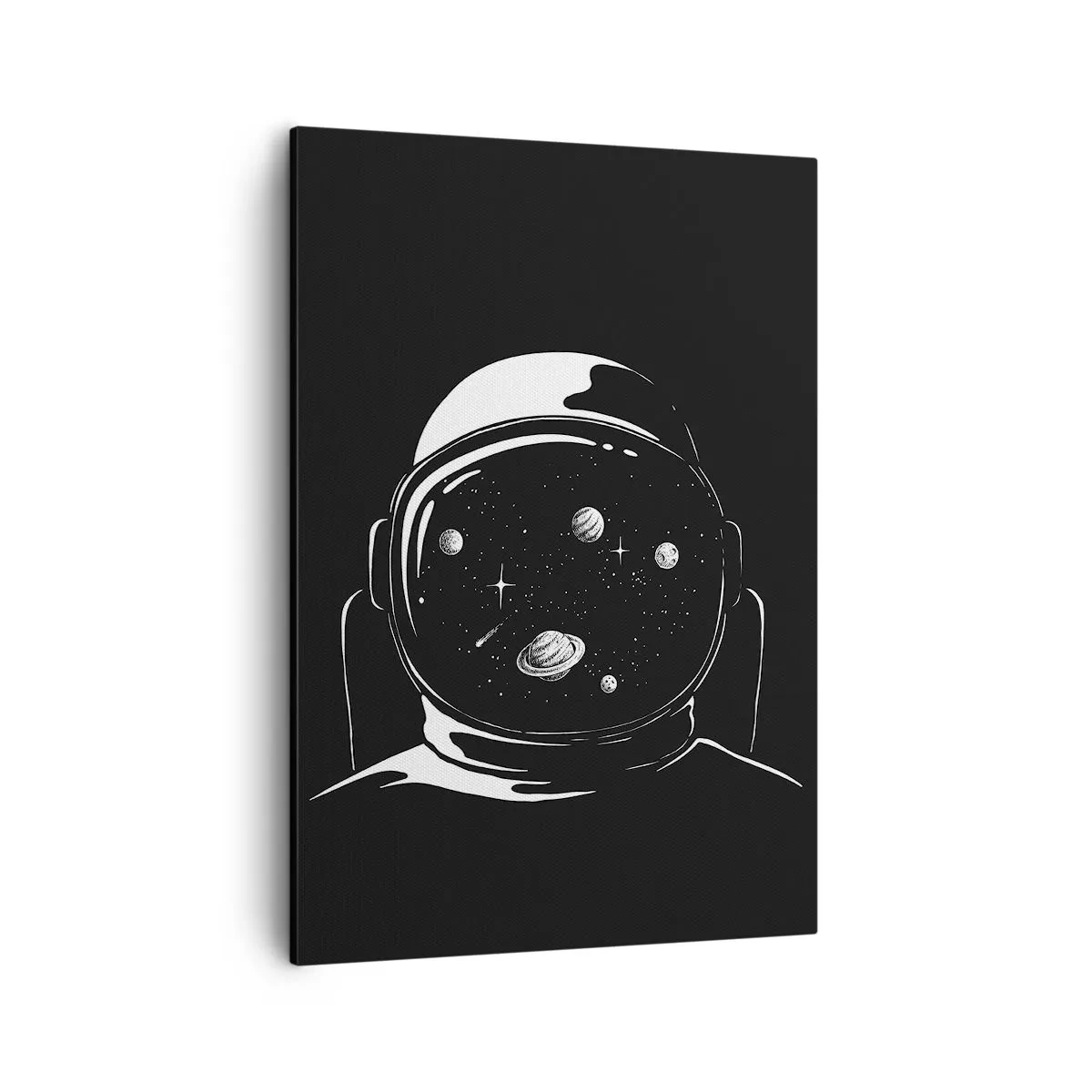 Bild auf Leinwand - Leinwandbild - Ein minimalistischer Astronautenhelm mit Blick ins Weltall - 50x70cm - Schöne Aussicht - Moderne Wanddekoration für Wohnzimmer und Schlafzimmer ARTTOR