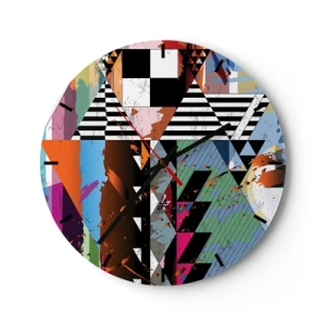 Wanduhr - Glasuhr - Buntes geometrisches Muster mit kontrastierenden Formen - 30x30cm - Geometrisch und organisch - Moderne Wanddekoration für Wohnzimmer, Küche und Schlafzimmer ARTTOR