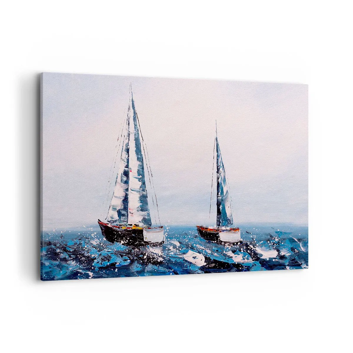 Bild auf Leinwand - Leinwandbild - Segelboote auf stürmischer See in malerischer Komposition - 120x80cm - Bruderschaft des Windes - Moderne Wanddekoration für Wohnzimmer und Schlafzimmer ARTTOR