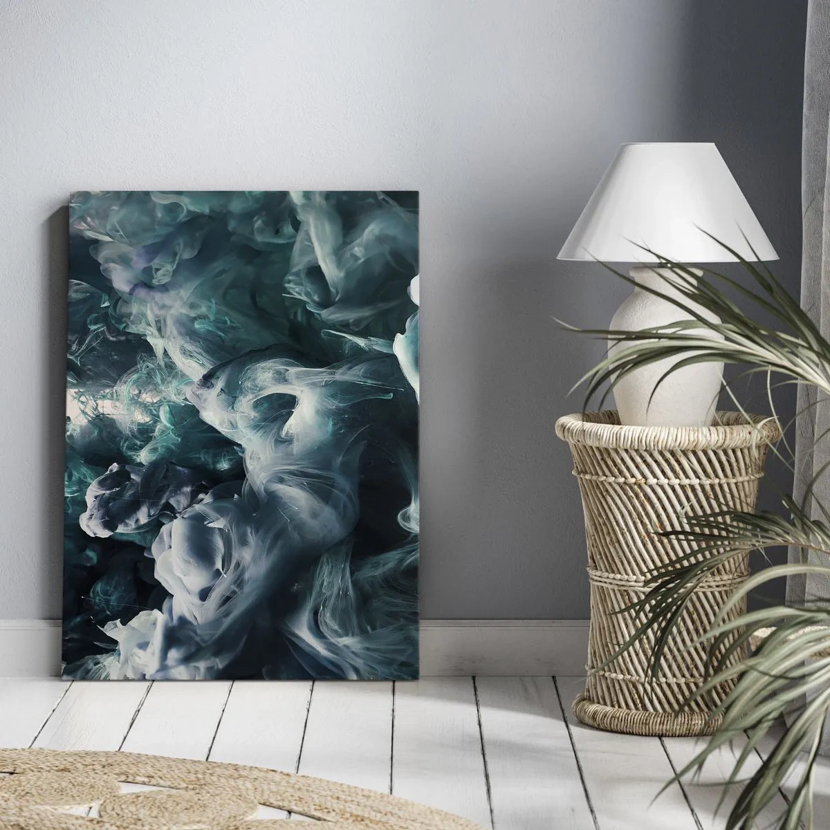 Bild auf Leinwand - Leinwandbild - Dynamische abstrakte Wellen in Blau- und Weißtönen - 50x70cm - Farbbewegung - Moderne Wanddekoration für Wohnzimmer und Schlafzimmer ARTTOR
