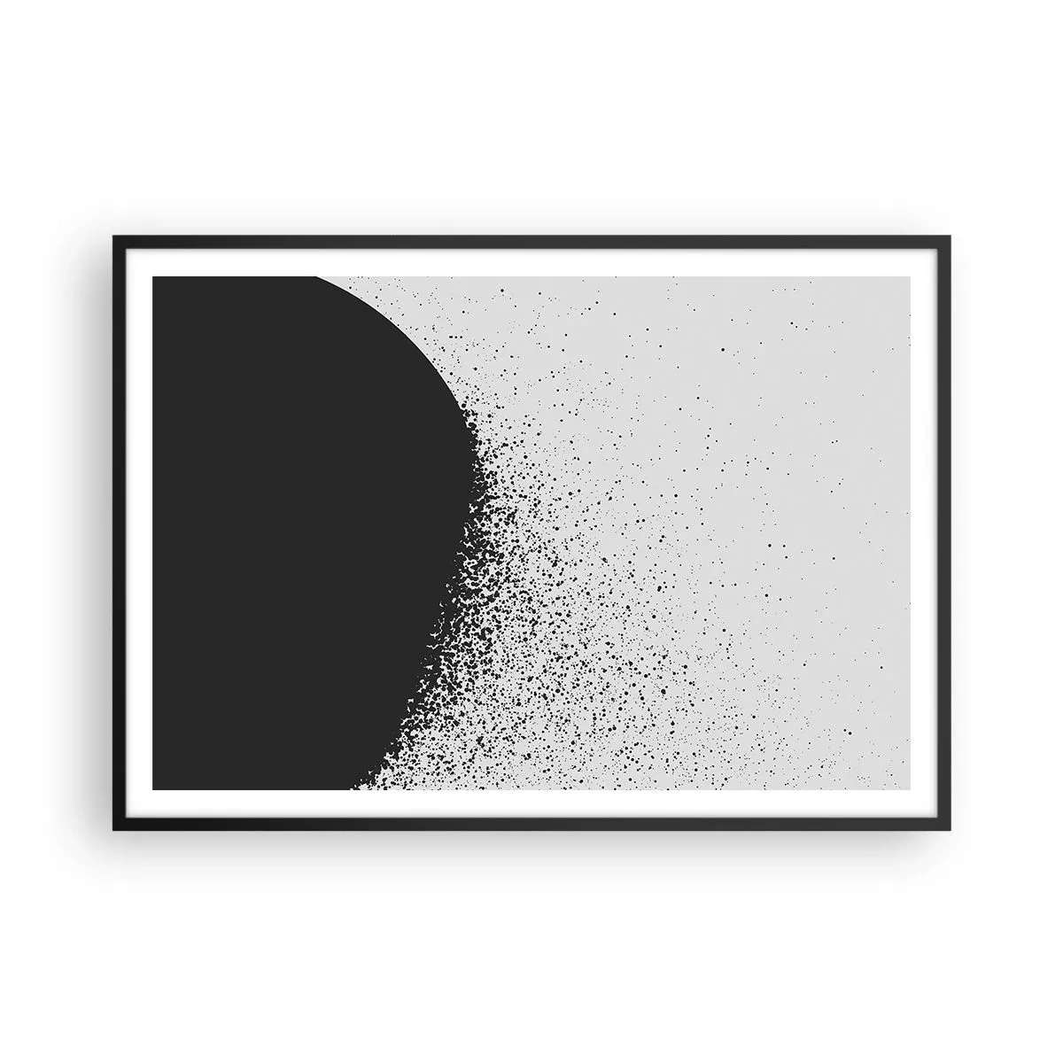 Poster in einem schwarzem Rahmen - Abstraktes Muster mit schwarzen Partikeln auf hellem Hintergrund - 100x70cm - Bewegung von Molekülen - Moderne Wanddekoration für Wohnzimmer und Schlafzimmer ARTTOR