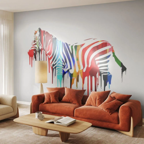 Fototapete Premium Sand - Buntes Zebra mit Farbwascheffekt - 100x70cm - Nicht nur schwarz-weiß - Moderne Wanddekoration für Wohnzimmer und Schlafzimmer ARTTOR