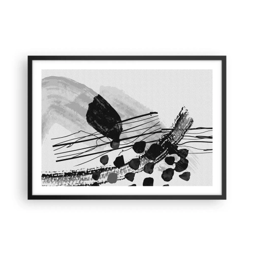 Poster in einem schwarzem Rahmen - Schwarz-weiße abstrakte Komposition mit organischen Formen - 70x50cm - Organische Schwarz-Weiß-Abstraktion - Moderne Wanddekoration für Wohnzimmer und Schlafzimmer ARTTOR