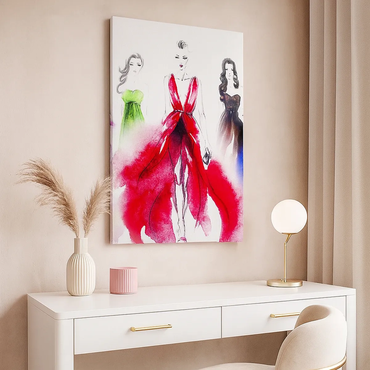 Bild auf Leinwand - Leinwandbild - Modeillustration mit Models in bunten Kleidern - 50x70cm - Stimmungen für Kostüme - Moderne Wanddekoration für Wohnzimmer und Schlafzimmer ARTTOR