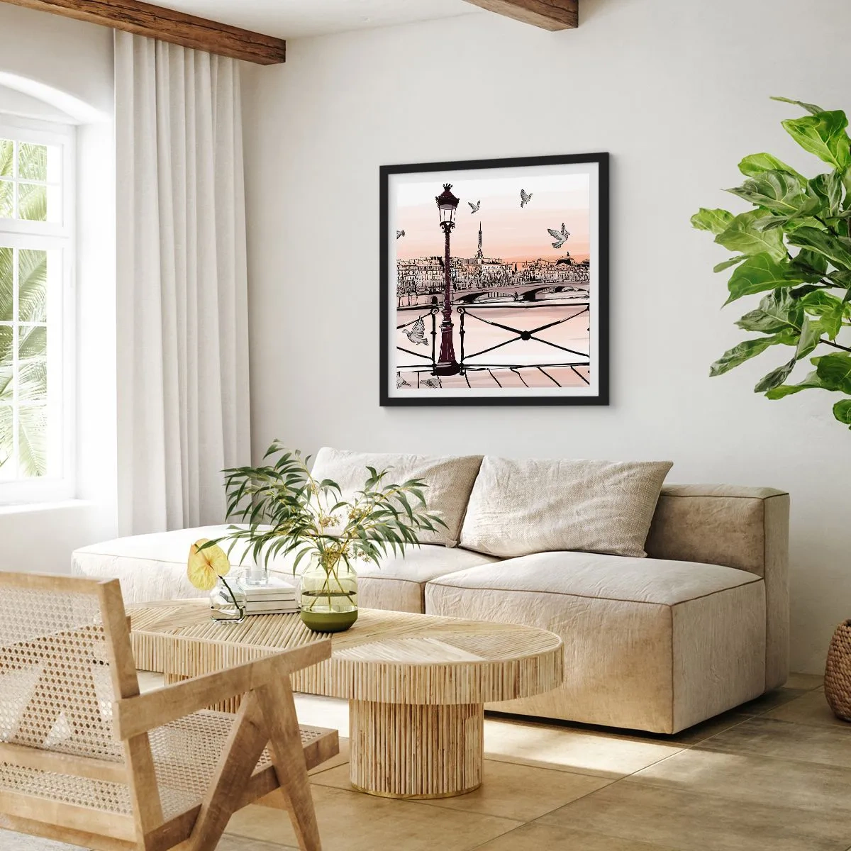 Poster in einem schwarzem Rahmen - Über den Dächern von Paris - 40x40 cm