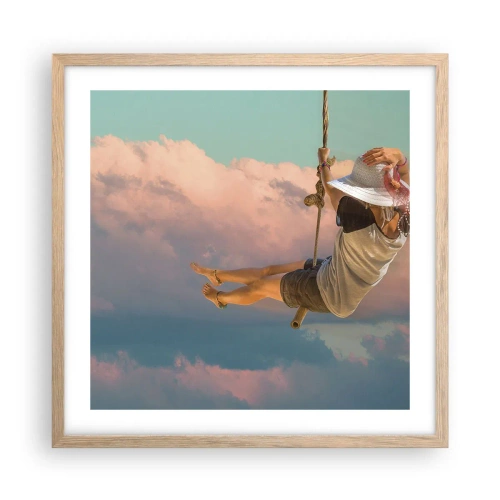 Poster in einem Rahmen aus heller Eiche - Spaß in den Wolken - 50x50 cm