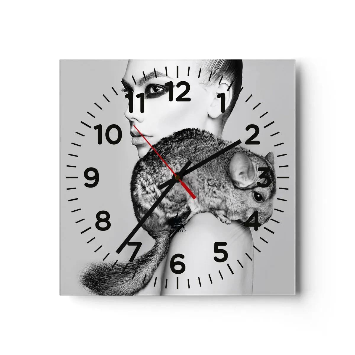 Wanduhr - Glasuhr - Dame mit einem Chinchilla - 40x40 cm
