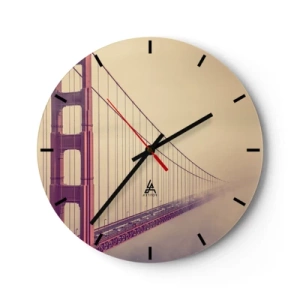 Wanduhr - Glasuhr - Die Golden Gate Bridge im nebligen Hintergrund - 30x30cm - Zwischen Himmel und Erde - Moderne Wanddekoration für Wohnzimmer, Küche und Schlafzimmer ARTTOR