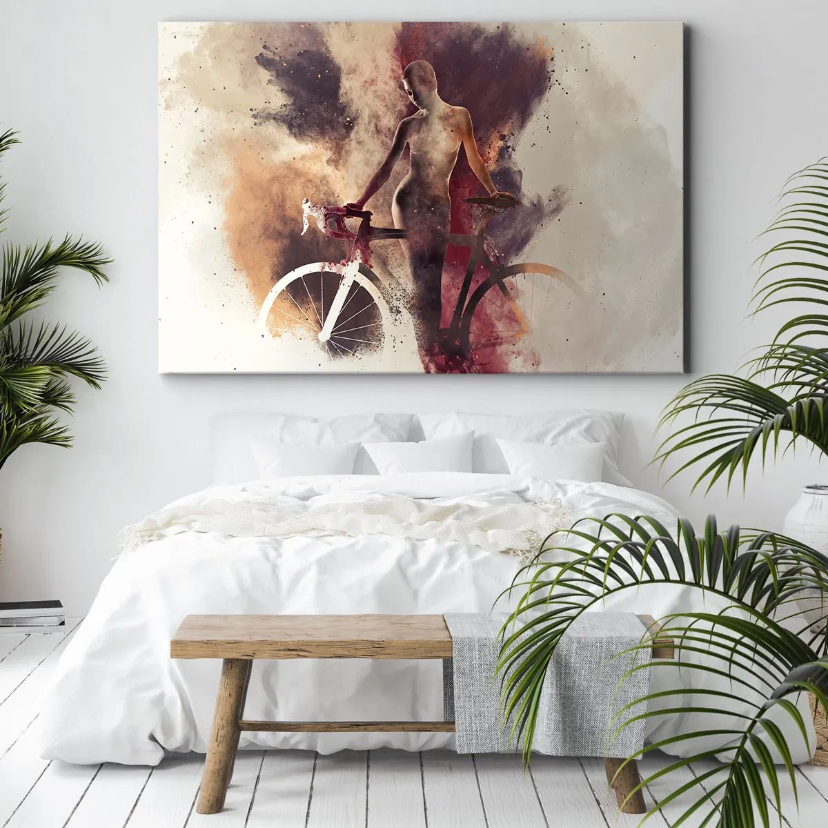 Bild auf Leinwand - Leinwandbild - Abstrakte Silhouette mit einem Fahrrad im künstlerischen Stil - 100x70cm - Eine Fahrradseele in Marmorformen - Moderne Wanddekoration für Wohnzimmer und Schlafzimmer ARTTOR