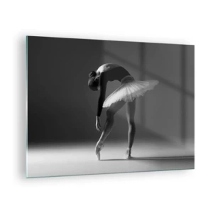 Glasbild - Bild auf glas - Schwarz-weiße Silhouette einer Ballerina in anmutiger Pose - 70x50cm - Bella Ballerina - Moderne Wanddekoration für Wohnzimmer und Schlafzimmer ARTTOR
