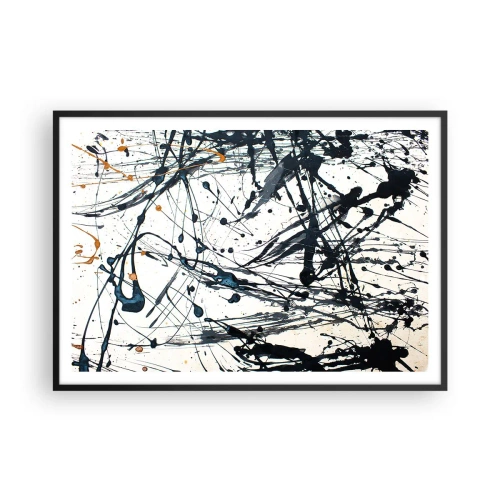 Poster in einem schwarzem Rahmen - Ein abstraktes Gemälde mit Farbspritzern in dynamischen Mustern. - 100x70cm - Expressionistische Abstraktion - Moderne Wanddekoration für Wohnzimmer und Schlafzimmer ARTTOR