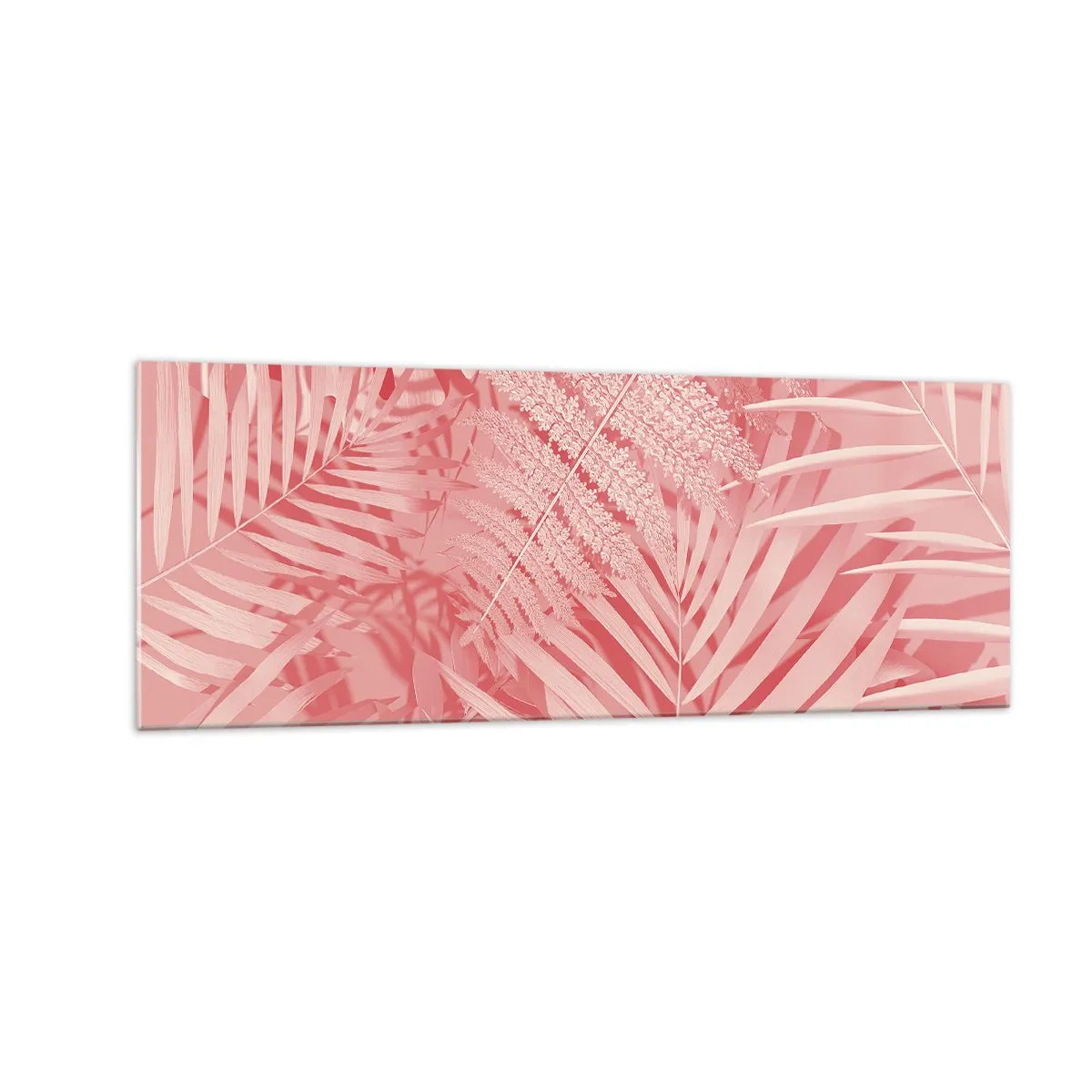 Glasbild - Bild auf glas - Rosa tropische Blätter in einem zarten und minimalistischen Stil - 140x50cm - Rosa Konzept - Moderne Wanddekoration für Wohnzimmer und Schlafzimmer ARTTOR