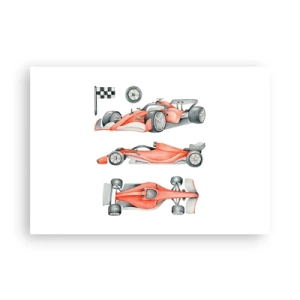 Poster - Ein roter Rennwagen mit einer Zielflagge - 100x70cm - Dem Traum folgen - Moderne Wanddekoration für Wohnzimmer und Schlafzimmer ARTTOR