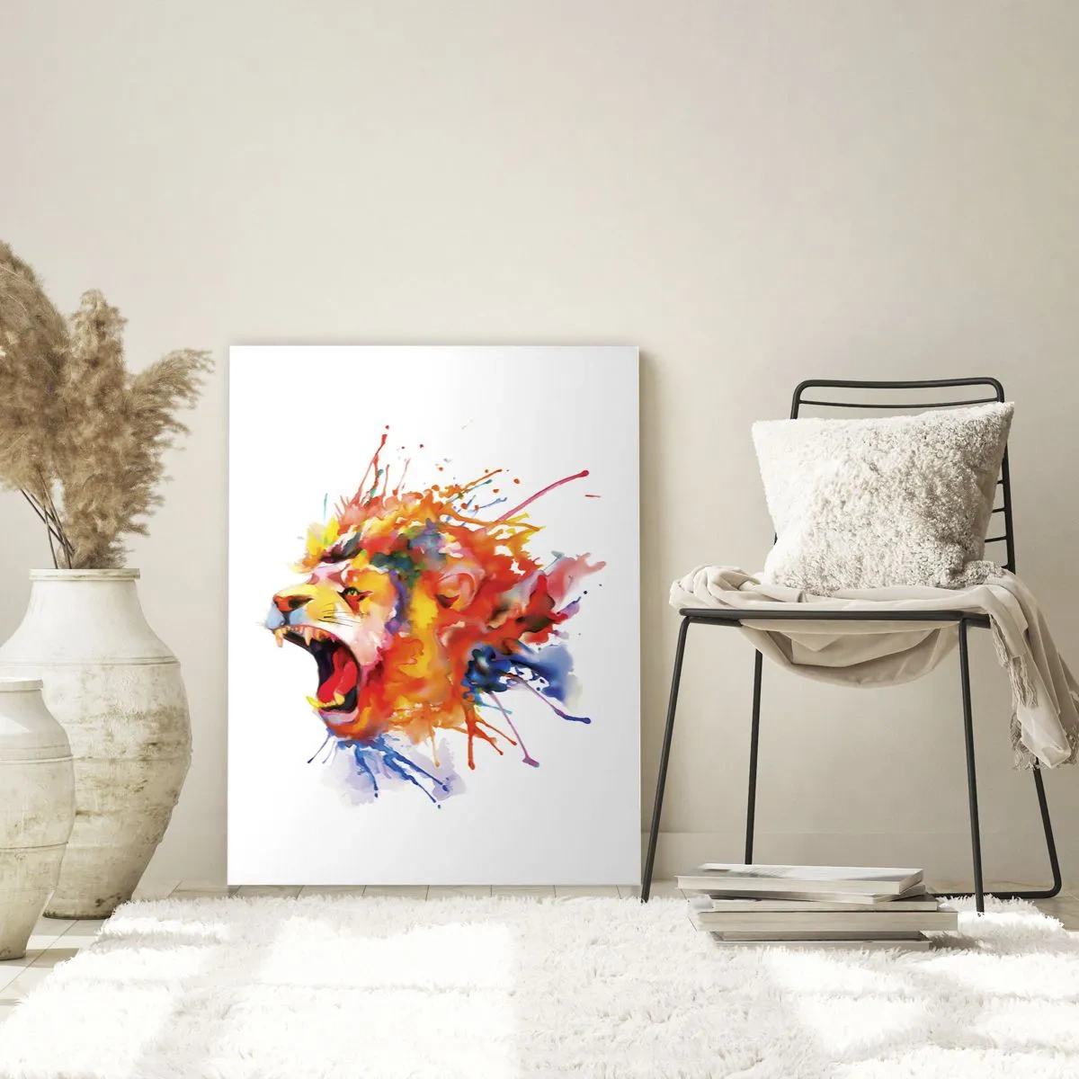 Glasbild - Bild auf glas - Farbenfrohes Löwenporträt im dynamischen Stil - 70x100cm - Um vor Wut zu explodieren - Moderne Wanddekoration für Wohnzimmer und Schlafzimmer ARTTOR