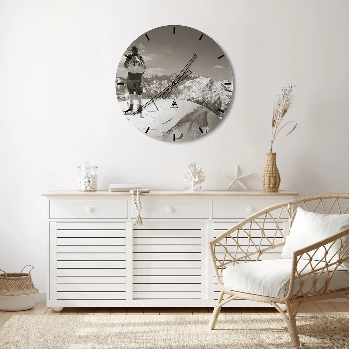 Wanduhr - Glasuhr - Und die Berge bleiben unverändert - 40x40 cm