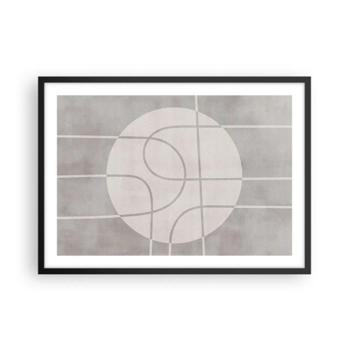 Poster in einem schwarzem Rahmen - Geometrisches Muster in Grau- und Weißtönen - 70x50cm - Kreisförmig und geradeaus - Moderne Wanddekoration für Wohnzimmer und Schlafzimmer ARTTOR