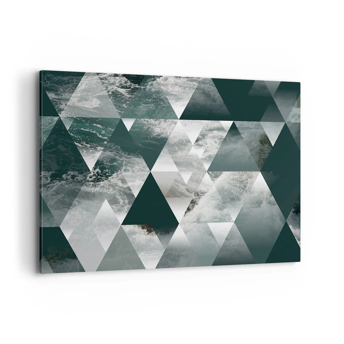 Bild auf Leinwand - Leinwandbild - Geometrisches Muster mit Wellenmotiv in Grüntönen - 120x80cm - Kristallperspektive - Moderne Wanddekoration für Wohnzimmer und Schlafzimmer ARTTOR