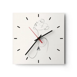 Wanduhr - Glasuhr - Minimalistische Strichzeichnung Gesichtsskizze auf weißem Hintergrund - 30x30cm - Versunken in Träumen - Moderne Wanddekoration für Wohnzimmer und Schlafzimmer ARTTOR