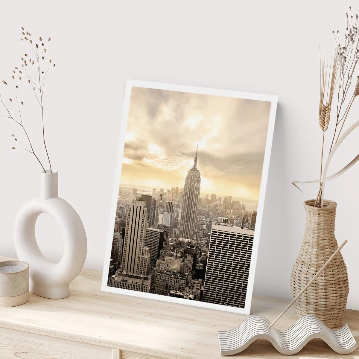 Poster - New York City-Panorama mit dem Empire State Building - 50x70cm - New York aus Grau - Moderne Wanddekoration für Wohnzimmer und Schlafzimmer ARTTOR