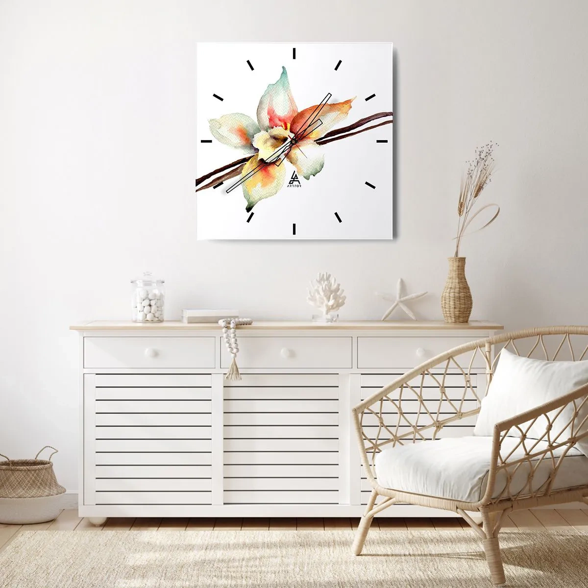 Wanduhr - Glasuhr - Aquarell-Blumenillustration in Pastellfarben - 30x30cm - Süße mit Farbe verschüttet - Moderne Wanddekoration für Wohnzimmer und Schlafzimmer ARTTOR