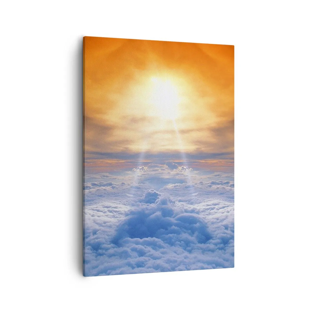 Bild auf Leinwand - Leinwandbild - Sonnenuntergang über den Wolken, der Himmel voller goldener Farben und Licht. - 50x70cm - Mystische Landschaft - Moderne Wanddekoration für Wohnzimmer und Schlafzimmer ARTTOR