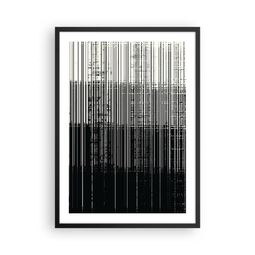 Poster in einem schwarzem Rahmen - Abstrakte Komposition aus schwarzen Linien auf weißem Hintergrund - 50x70cm - Wellen und Vibrationen - Moderne Wanddekoration für Wohnzimmer und Schlafzimmer ARTTOR