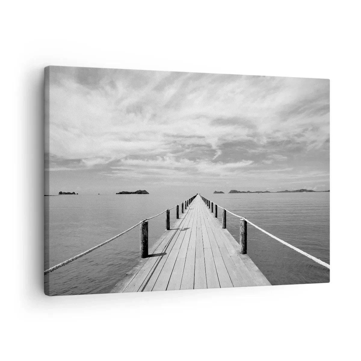 Bild auf Leinwand - Leinwandbild - Ein Holzsteg, der über ein ruhiges Meer in die Ferne führt - 70x50cm - Oder vielleicht eine Reise ... - Moderne Wanddekoration für Wohnzimmer und Schlafzimmer ARTTOR