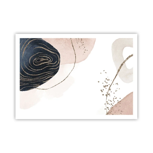 Poster - Abstrakte Formen in Beige- und Marineblautönen mit goldenen Details - 100x70cm - Alles fließt - Moderne Wanddekoration für Wohnzimmer und Schlafzimmer ARTTOR