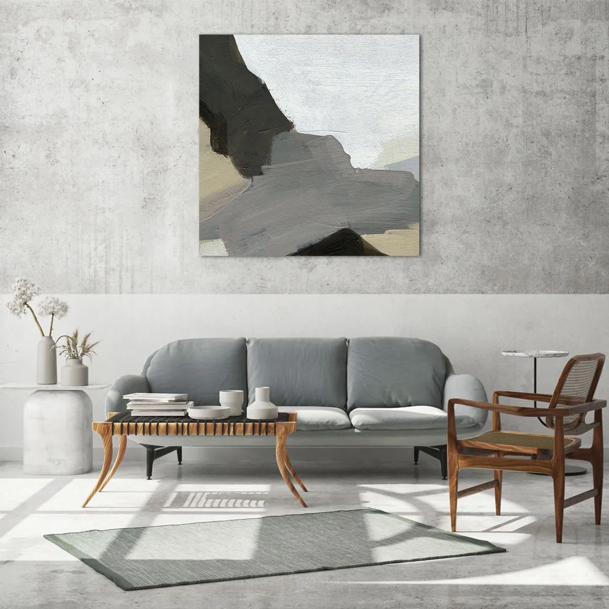 Glasbild - Bild auf glas - Abstraktion: Scheideweg des Graus - 60x60 cm