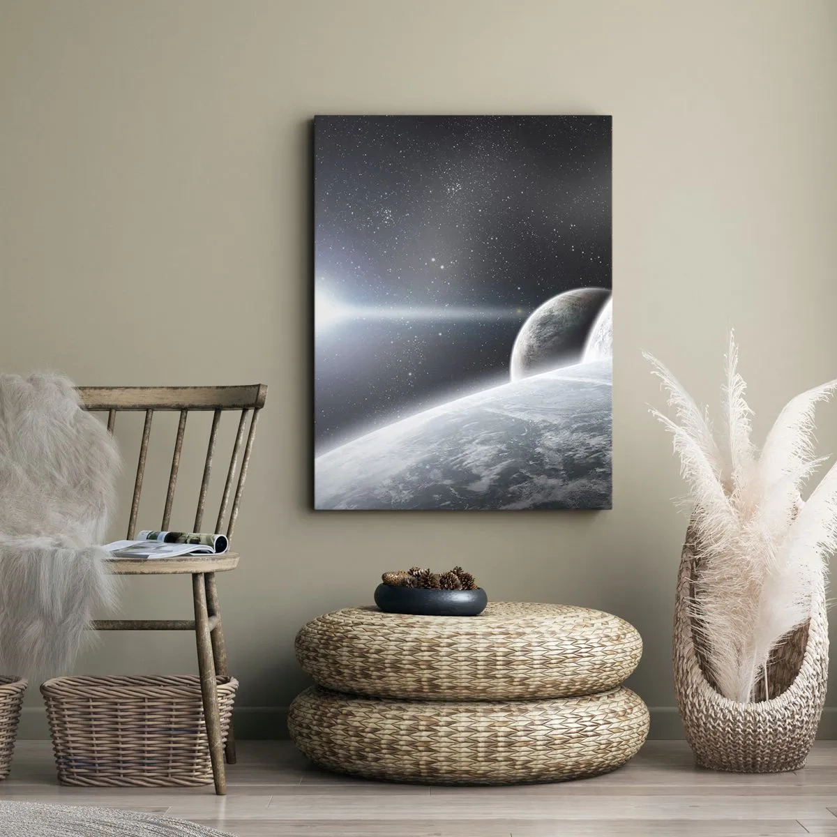 Bild auf Leinwand - Leinwandbild - Planeten im Weltraum vor dem Hintergrund von Sternen und Galaxien - 80x120cm - Kosmische Musik der Sphären - Moderne Wanddekoration für Wohnzimmer und Schlafzimmer ARTTOR