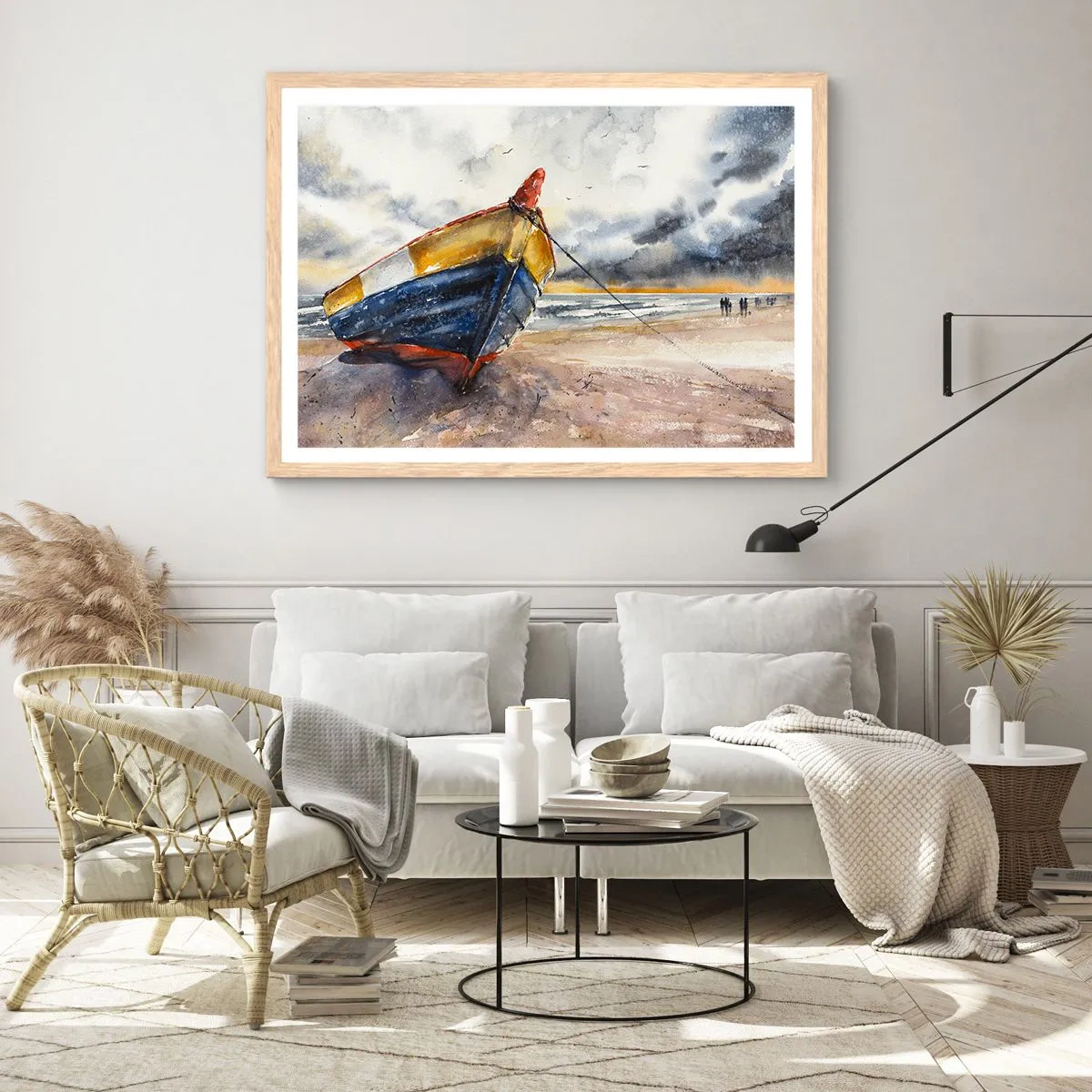 Poster in einem Rahmen aus heller Eiche - Erholung am Ufer - 50x40 cm