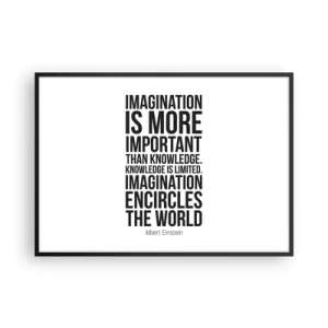 Poster in einem schwarzem Rahmen - Inspirierendes Zitat auf weißem Hintergrund in schwarzer Schrift - 100x70cm - Einstein über die Kraft der Vorstellungskraft - Moderne Wanddekoration für Wohnzimmer und Schlafzimmer ARTTOR