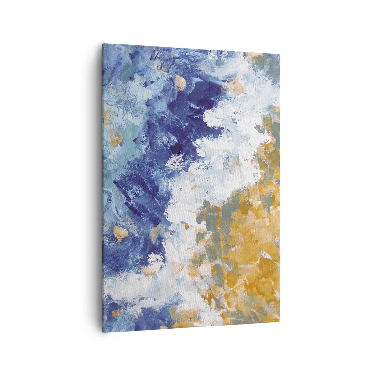 Bild auf Leinwand - Leinwandbild - Abstraktion in Blau-, Weiß- und Goldtönen - 70x100cm - Tanz der Naturelemente - Moderne Wanddekoration für Wohnzimmer und Schlafzimmer ARTTOR