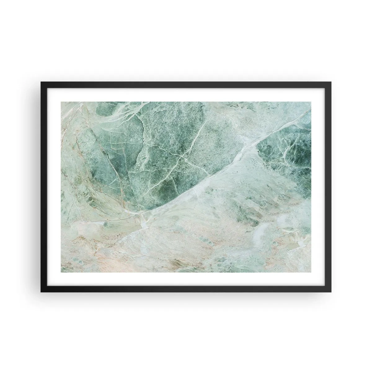 Poster in einem schwarzem Rahmen - Grüner Marmor mit zarten weißen Adern - 70x50cm - Edle Kälte des Steins - Moderne Wanddekoration für Wohnzimmer und Schlafzimmer ARTTOR