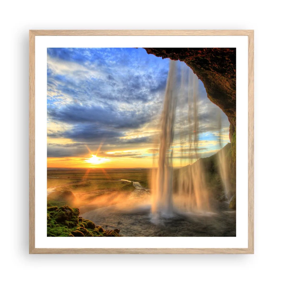 Poster in einem Rahmen aus heller Eiche - Die Welt hinter einem Schleier aus Tropfen - 60x60 cm