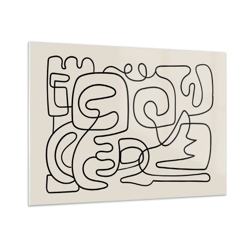 Glasbild - Bild auf glas - Schwarze abstrakte Linien bilden ein komplexes Muster auf Beige - 100x70cm - Folge der Spur - Moderne Wanddekoration für Wohnzimmer und Schlafzimmer ARTTOR