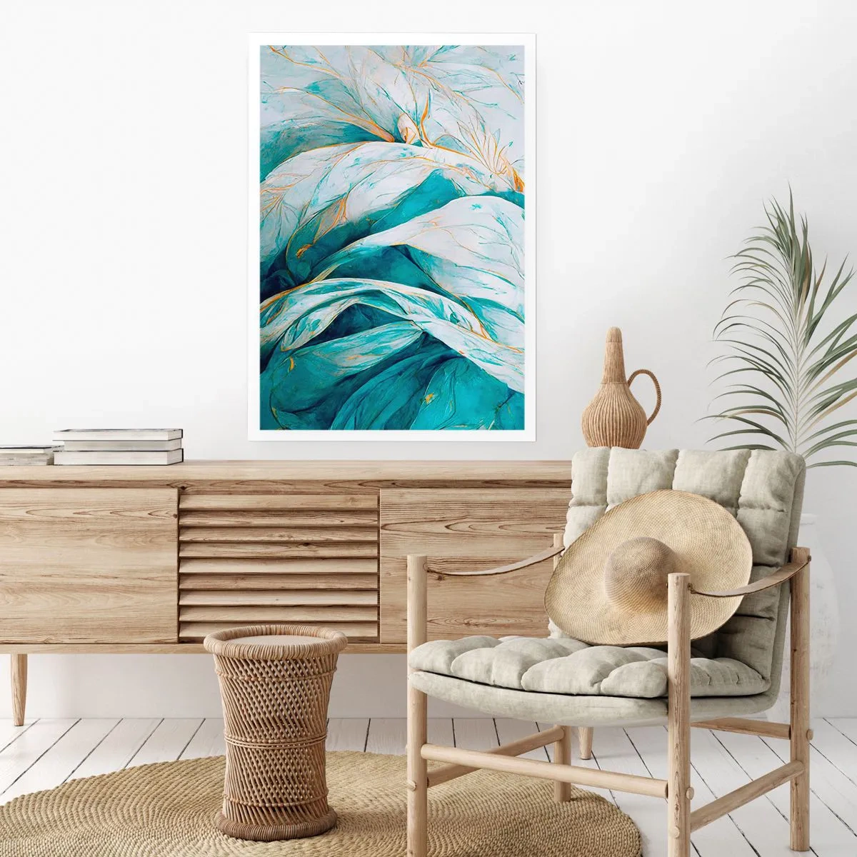 Poster - Blaue Abstraktion mit goldenem Motiv - 30x40 cm