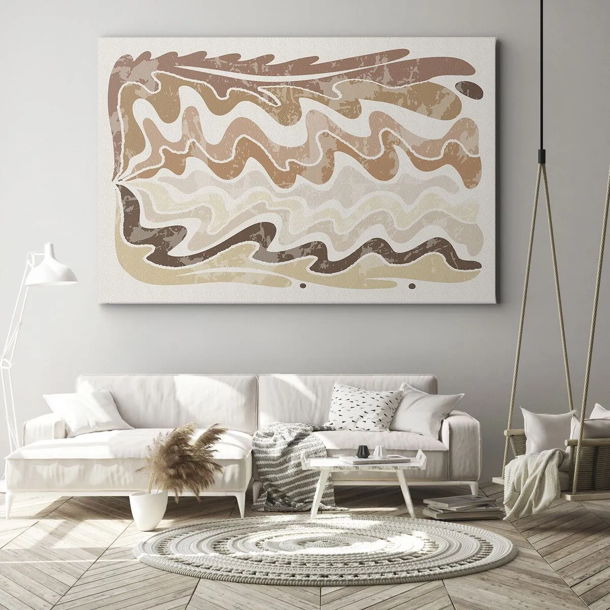 Bild auf Leinwand - Leinwandbild - Wellenförmige abstrakte Linien in Beigetönen - 120x80cm - Gute Energie – gute Gefühle - Moderne Wanddekoration für Wohnzimmer und Schlafzimmer ARTTOR