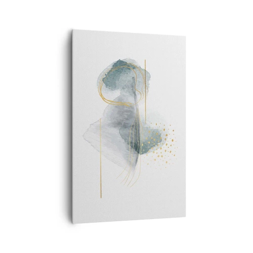 Bild auf Leinwand - Leinwandbild - Eine abstrakte Komposition in Türkis- und Goldtönen. - 80x120cm - Über das Verhältnis von Grau und Gold - Moderne Wanddekoration für Wohnzimmer und Schlafzimmer ARTTOR