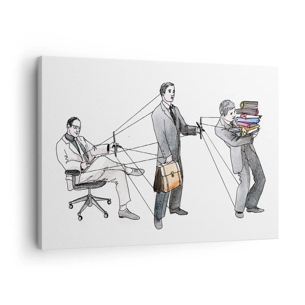 Bild auf Leinwand - Leinwandbild - Eine Illustration, die zeigt, wie Menschen wie Marionetten kontrolliert werden. - 70x50cm - Jeder hat seinen Meister - Moderne Wanddekoration für Wohnzimmer und Schlafzimmer ARTTOR
