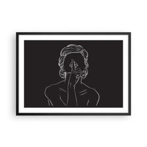 Poster in einem schwarzem Rahmen - Minimalistische Silhouette einer Frau auf schwarzem Hintergrund - 70x50cm - Schönheit erblüht in der Stille - Moderne Wanddekoration für Wohnzimmer und Schlafzimmer ARTTOR