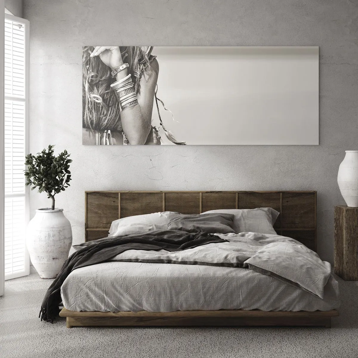 Glasbild - Bild auf glas - Porträt einer Boho-Frau mit Schmuck - 160x50cm - Wieso ein Mädchen - Moderne Wanddekoration für Wohnzimmer und Schlafzimmer ARTTOR